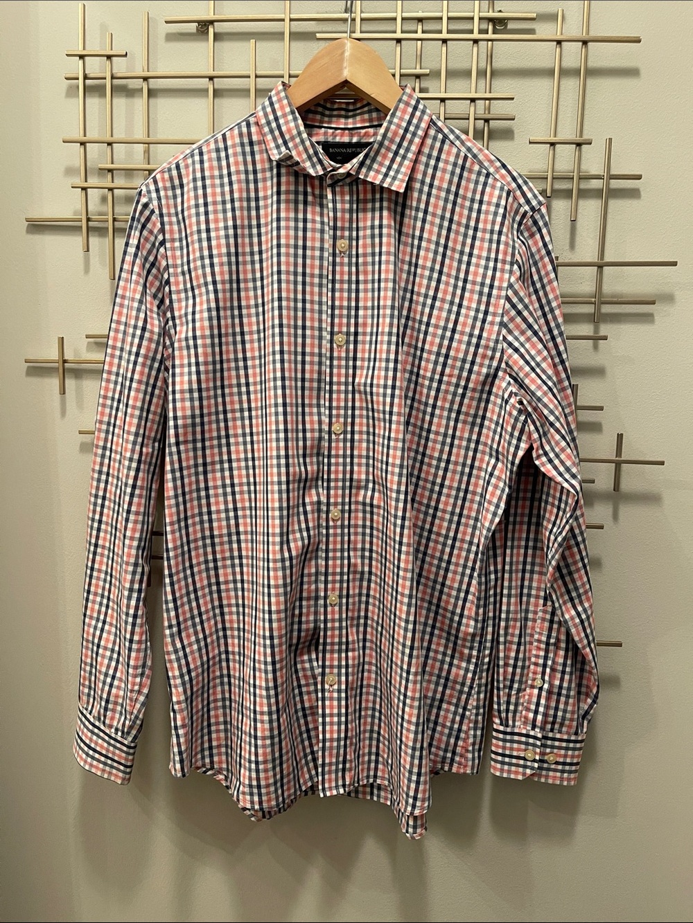 Banana Republic Men's Checked Button-Down Shirt in Pink, Blue & White